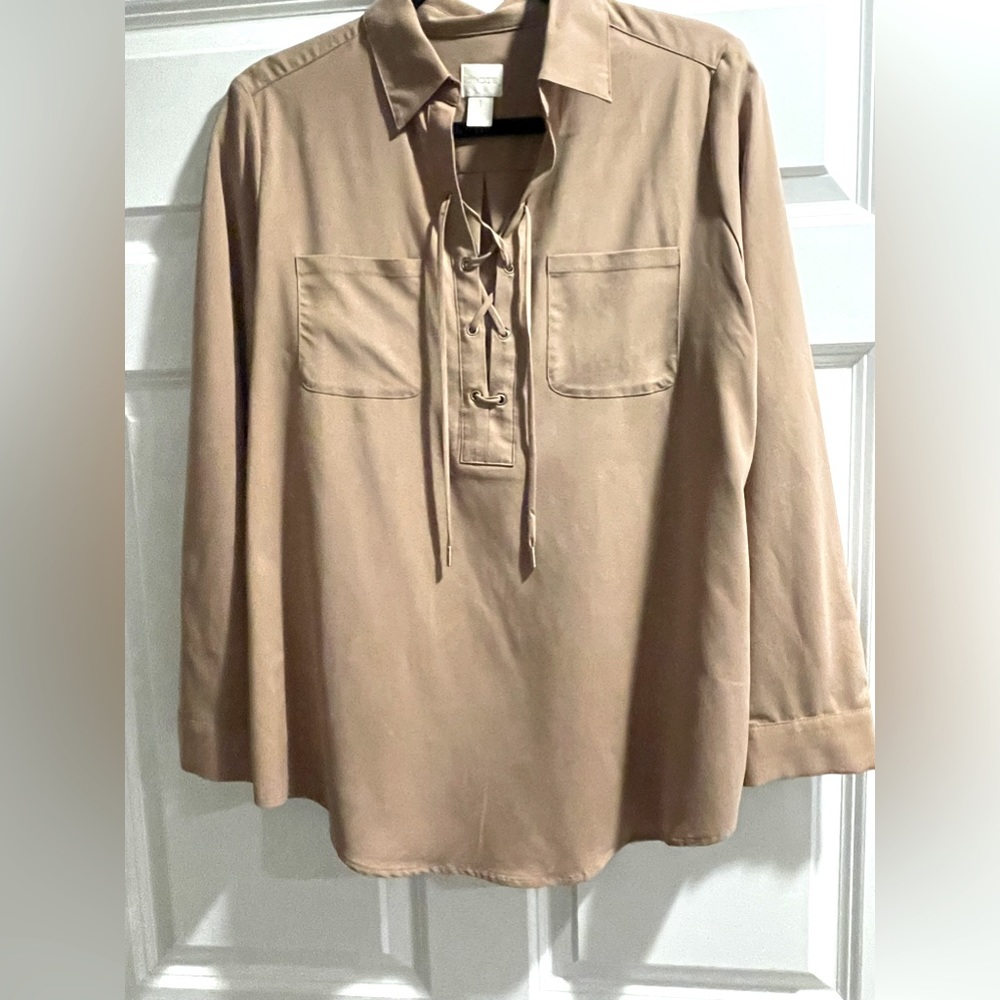 Chicos Beige/Nude Crisscross Tie Blouse